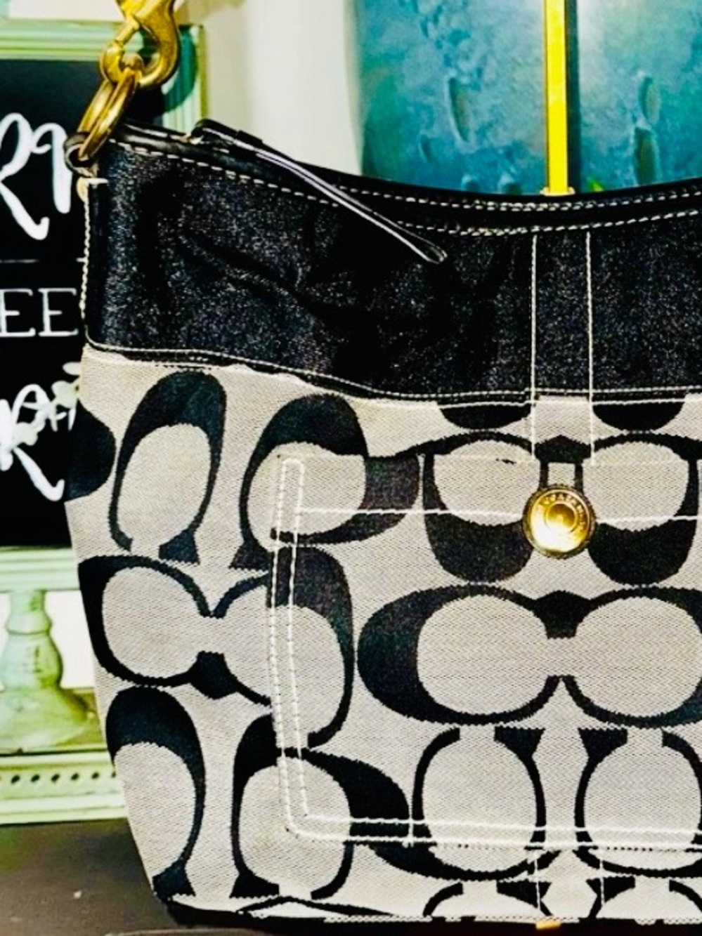 Coach signature canvas Hobo shoulder bag Black and Gray Patterned 2007 EUC - Picture 11 of 14